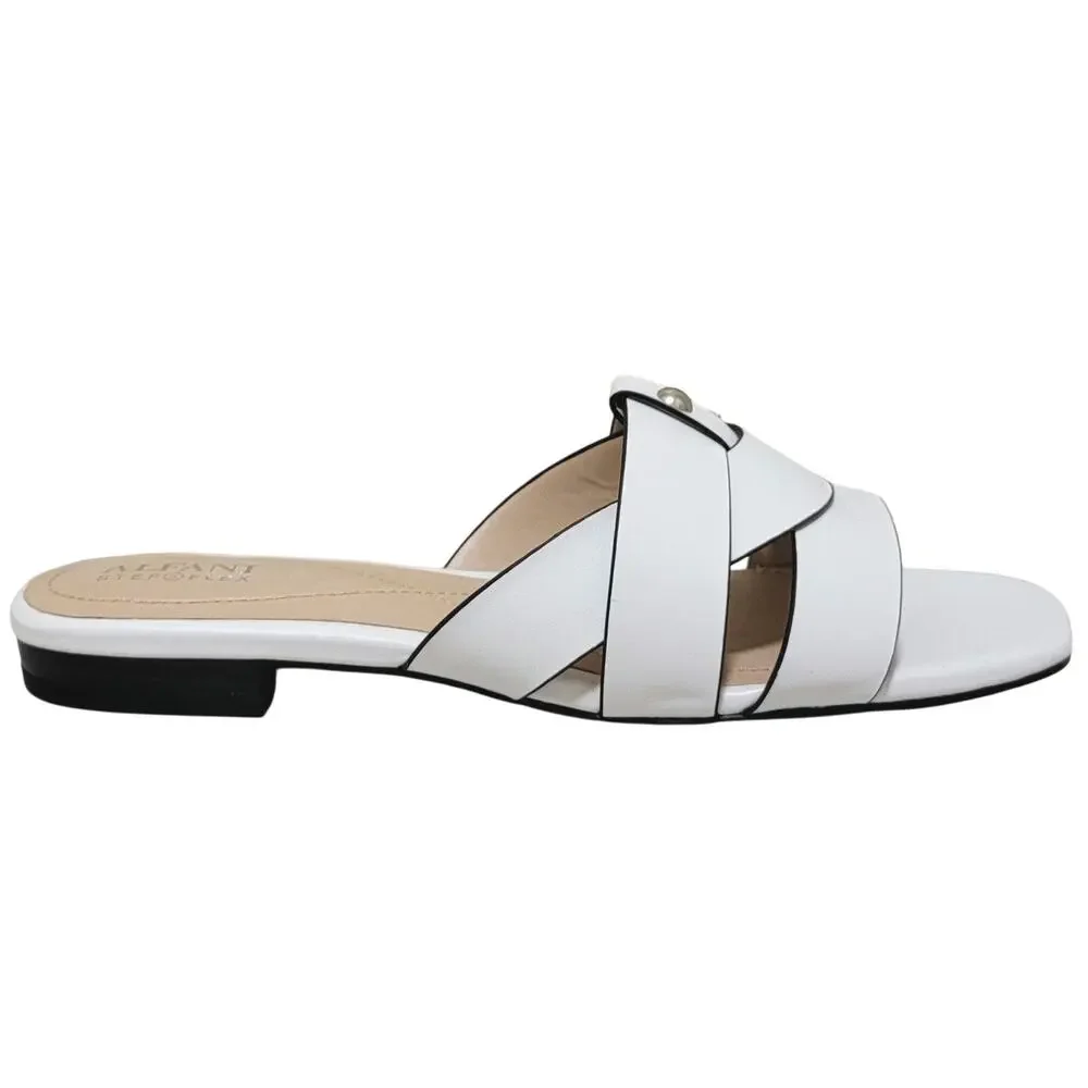Alfani Women Packerr Flat Slide Sandals Size US 8.5M White Faux Leather